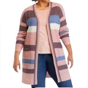 FULL CIRCLE TRENDS Striped Pink and Blue Women's Cardigan M made in Bangladesh